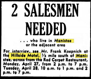 Hillside Motel - 1964 Ad (newer photo)